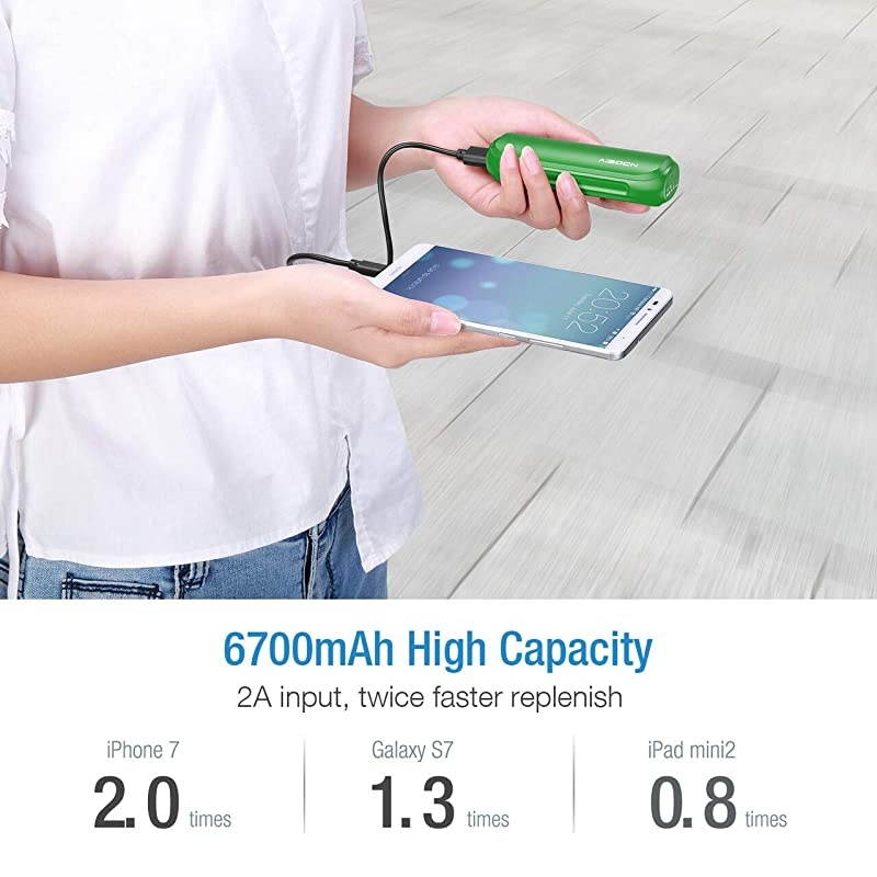 Mini Power Bank 6700mAh Portable External Charger with Fast Charging Technology for iPhone Samsung Galaxy Tablets and More Green