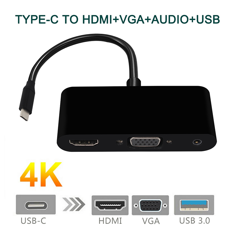 3 in 1 USB-C Hub Type C to 4K 1080p HDMI USB3.0 VGA 3.5mm Audio Adapter For Macbook laptop headphone adaptador usb dock cable
