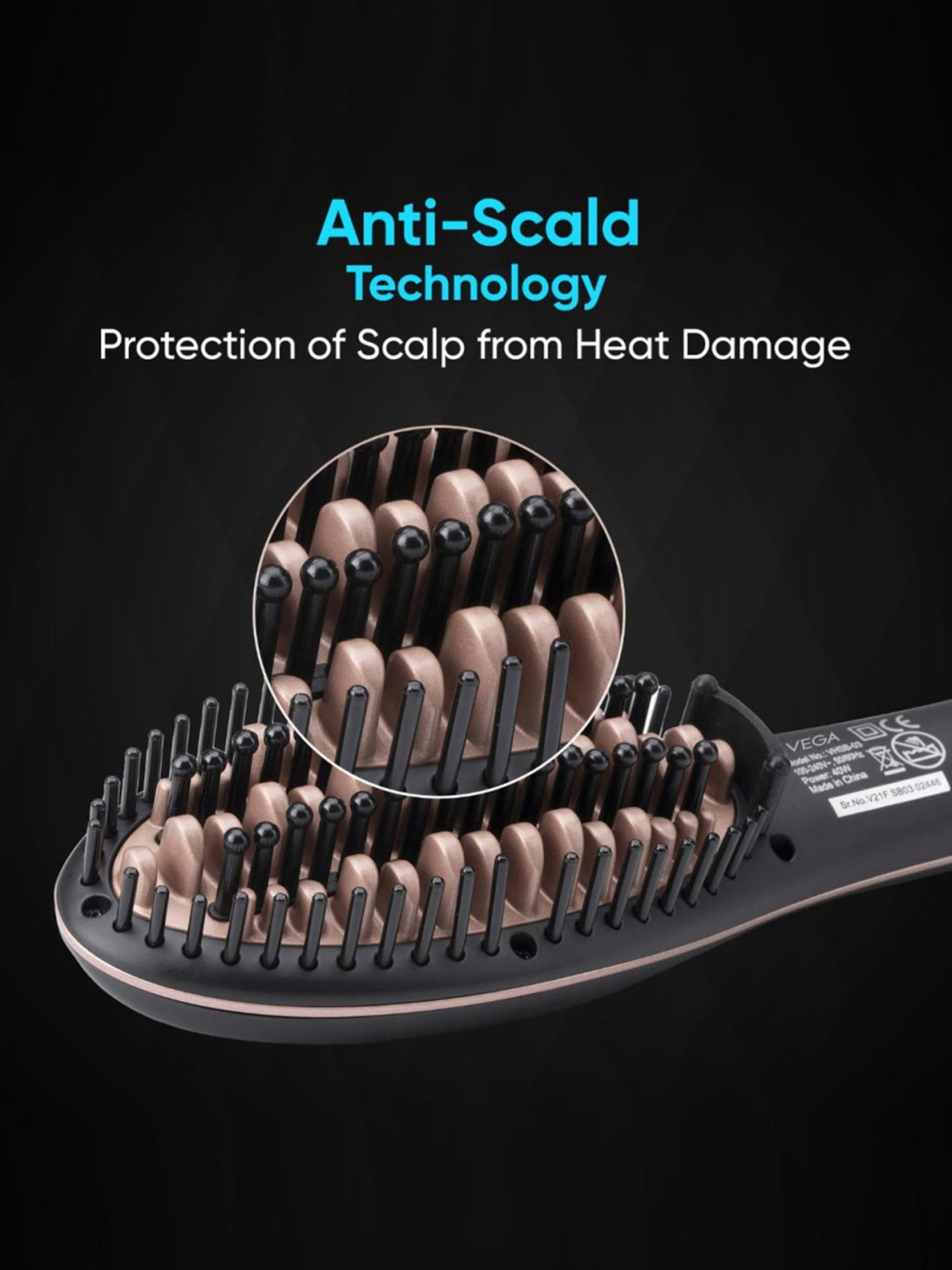 Vega X-Star Hair Straightening Brush With Thermo Protect Technology & Temperature Settings (VHSB-03)