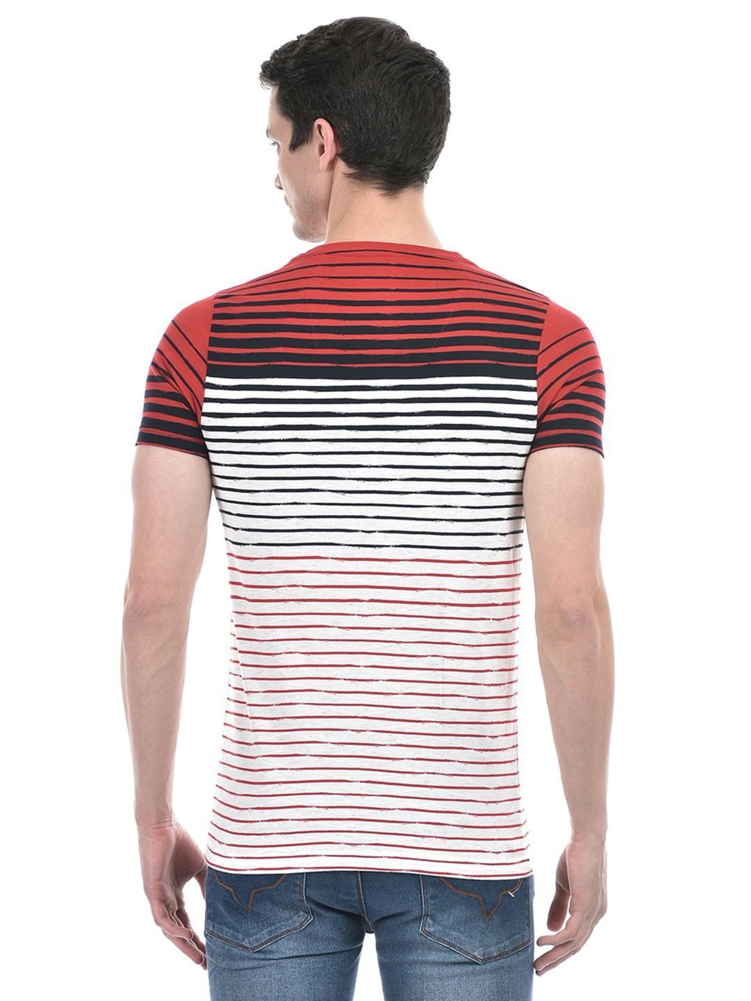 Numero Uno Red Slim Fit Striped T-Shirt