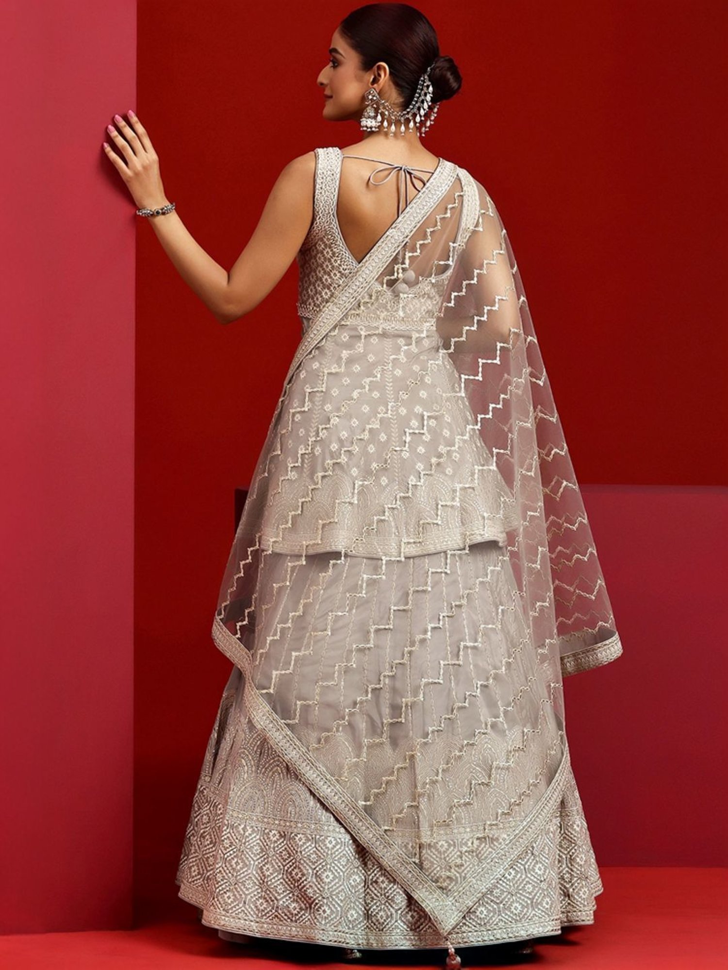 Libas Art Grey Embroidered Lehenga Choli Set With Dupatta