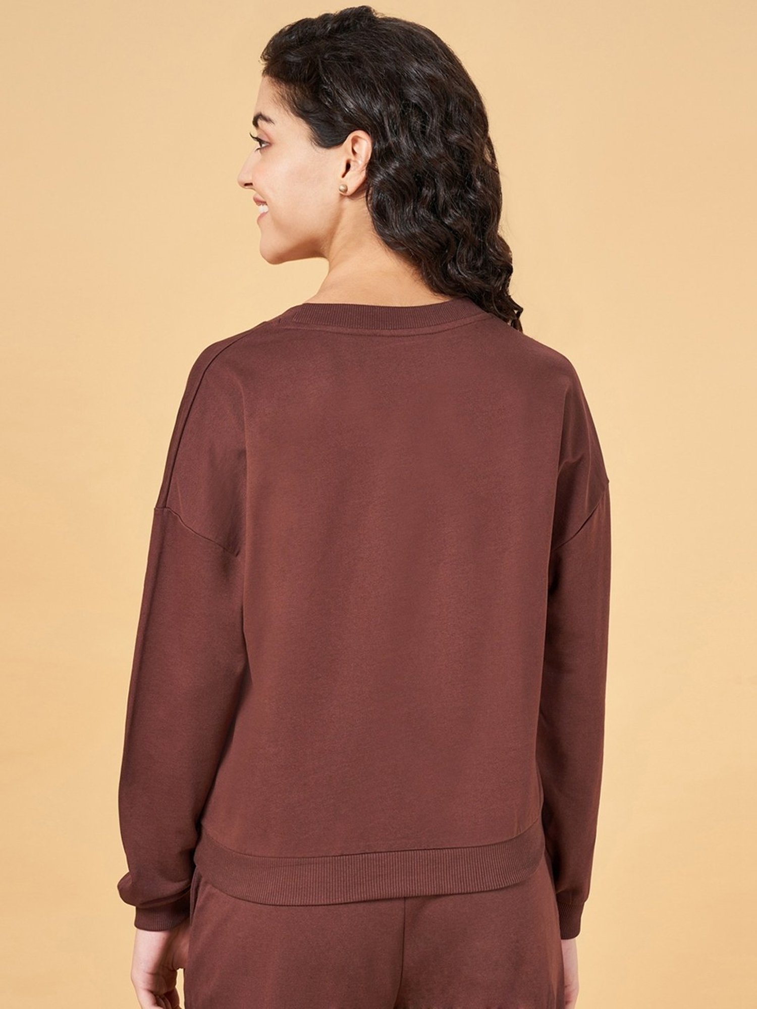 Ajile by Pantaloons Brown Cotton Printed Sports Sweatshirt