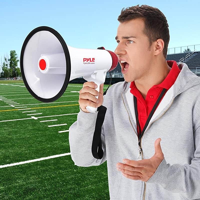 Bluetooth Bullhorn PA Megaphone iPhone Megaphone Speaker with Wired Microphone Siren Alarm Mode MP3USBSD Readers PMP42BT0 RedWhite