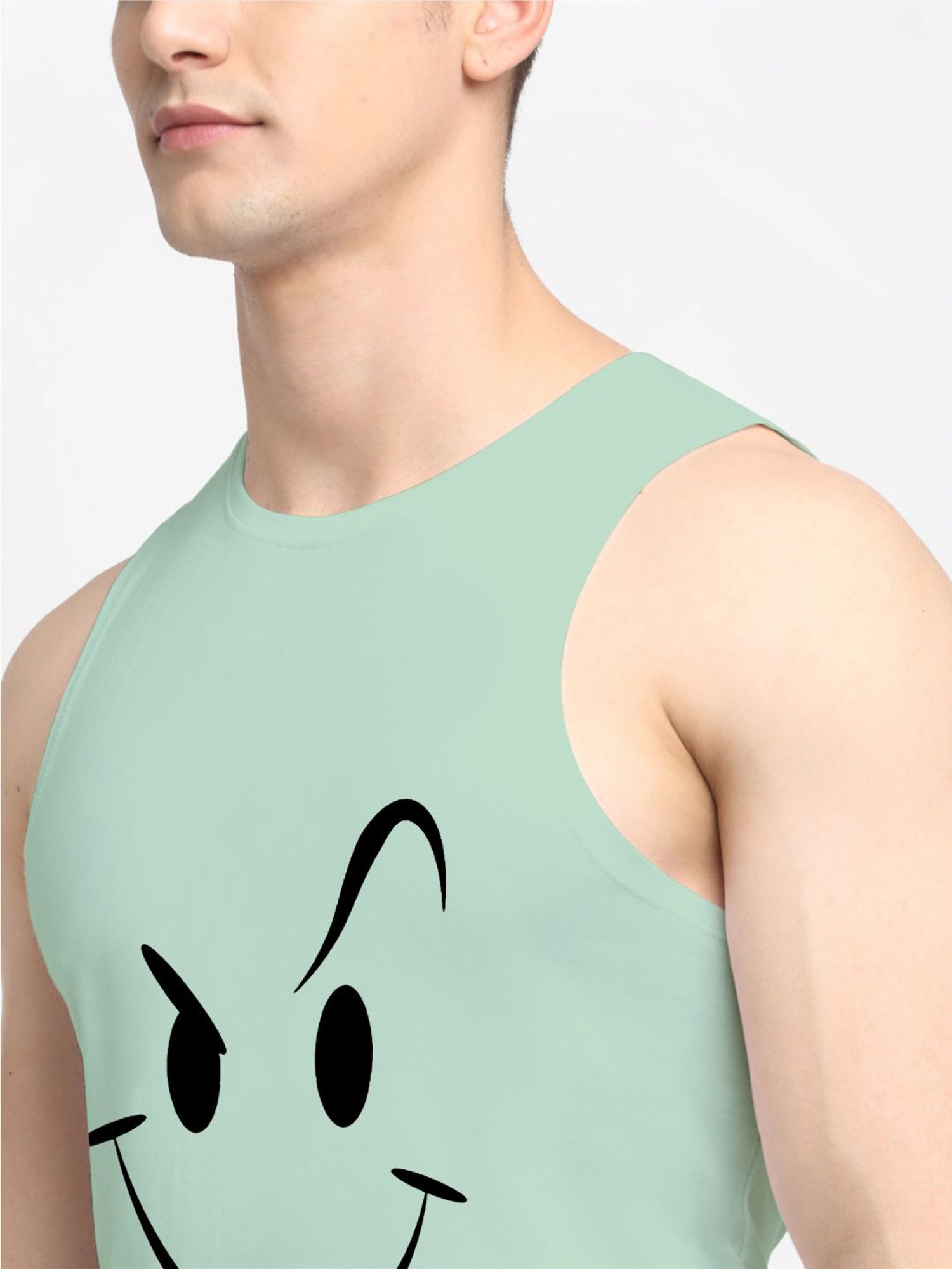 Friskers Green Cotton Slim Fit Printed Vest