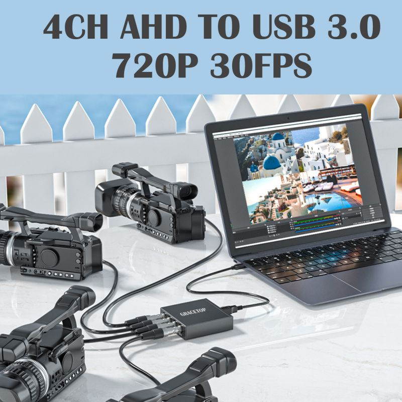AHD Video Capture Card for 4CH, 720P 30FPS Recording USB Output AHD Input Video Recording,Easy Operation, No Driver Needed, Live Streaming