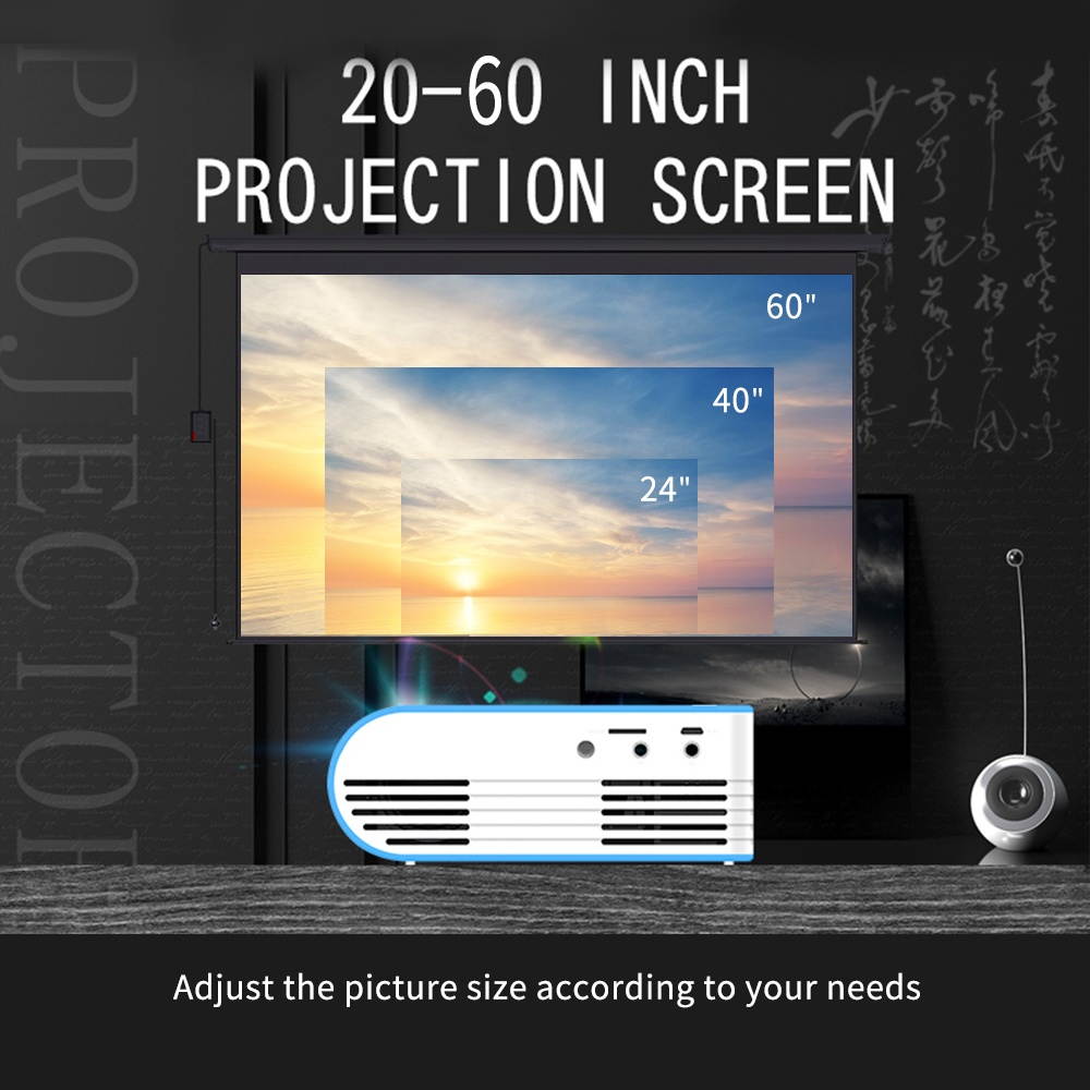 Aibecy YG210 Mini LED Projector 1080P Supported 600 Lumens Portable Multimedia Home Cinema Theater Video Projector Player Built-in Speaker with USB/TF/HD/AV/Micro USB/Audio Out Interface Remote