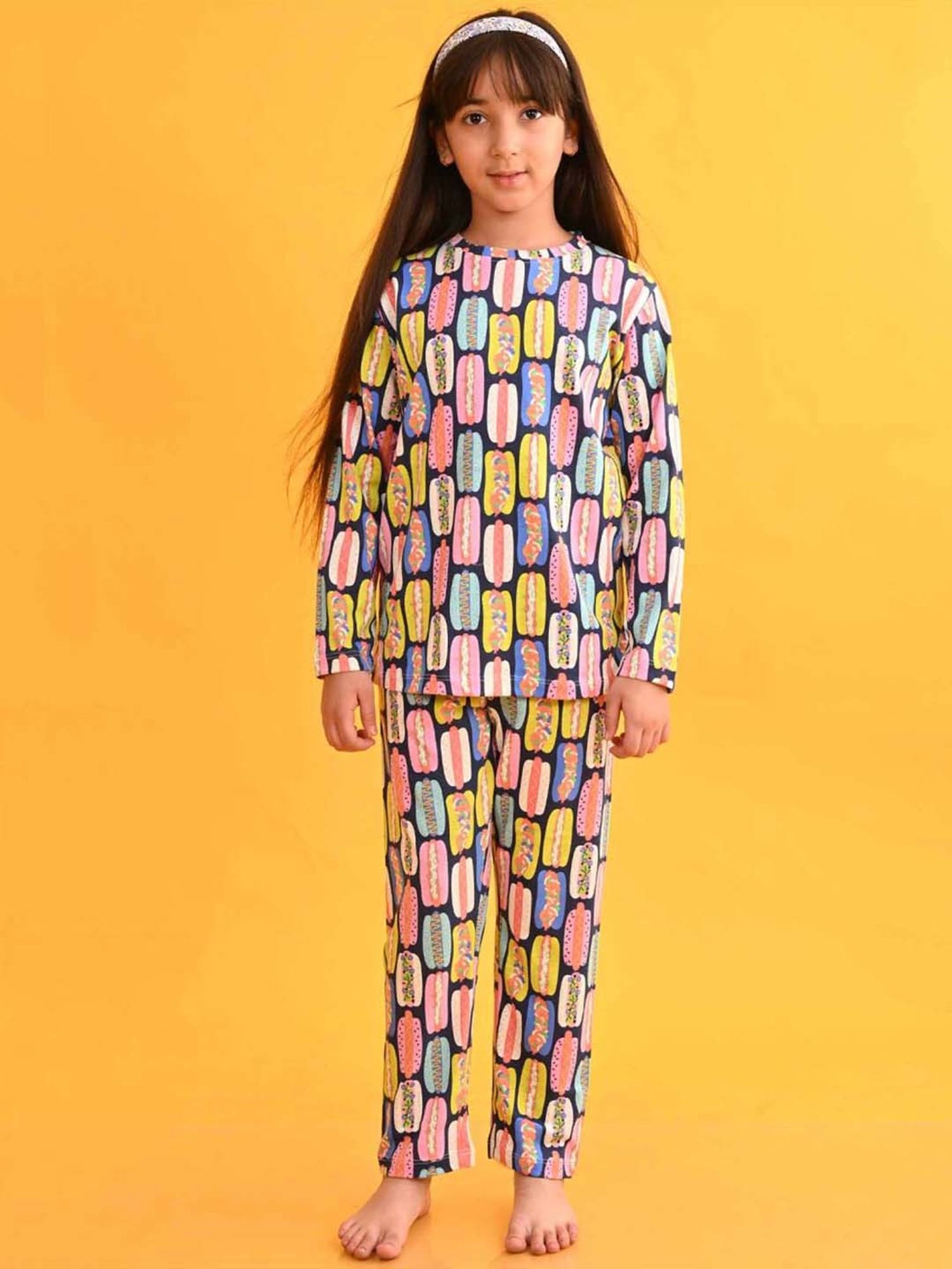 Anthrilo Kids Blue Cotton Printed Full Sleeves T-Shirt & Trouser