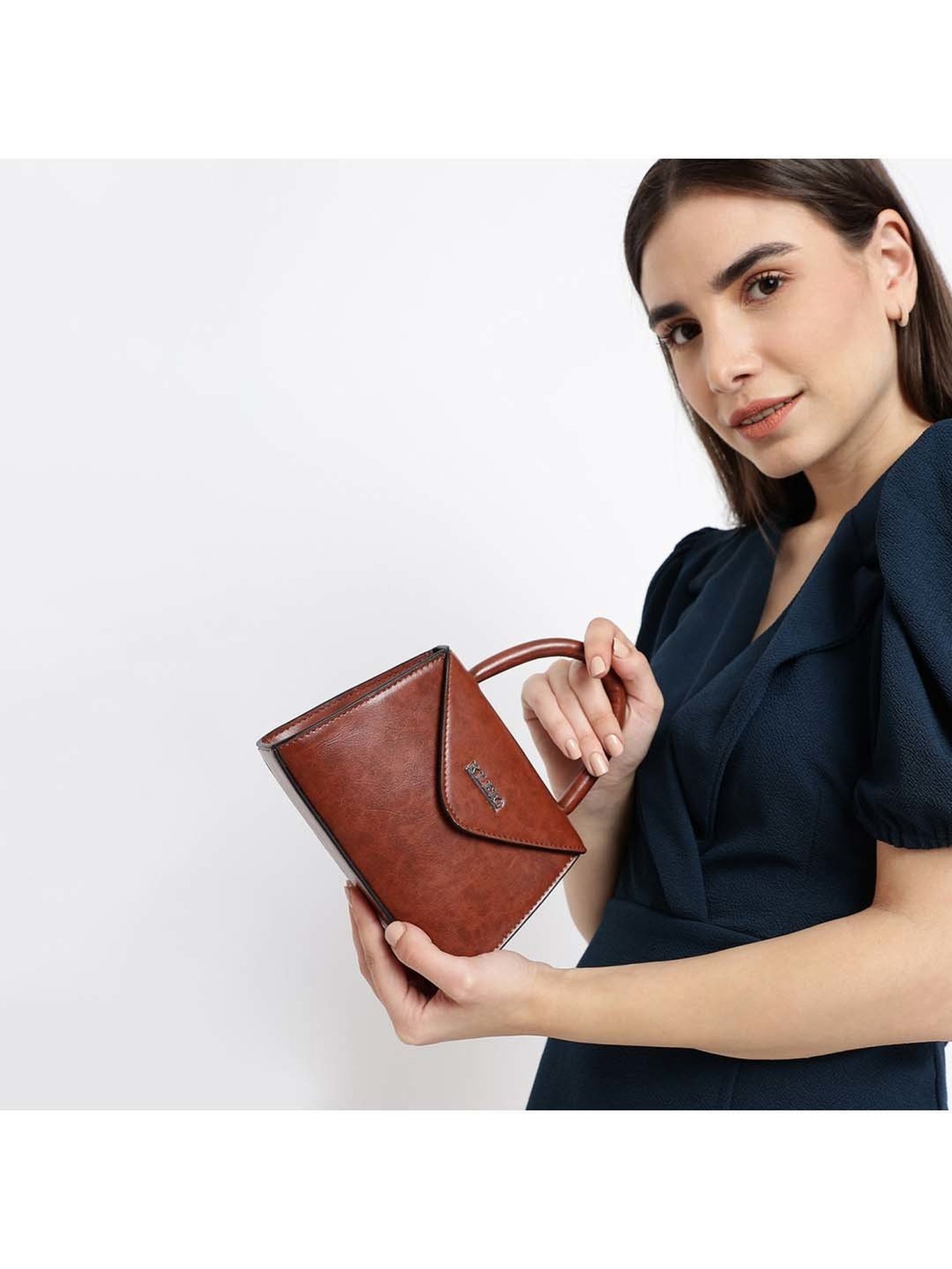 KLEIO Tan Solid Small Satchel Handbag