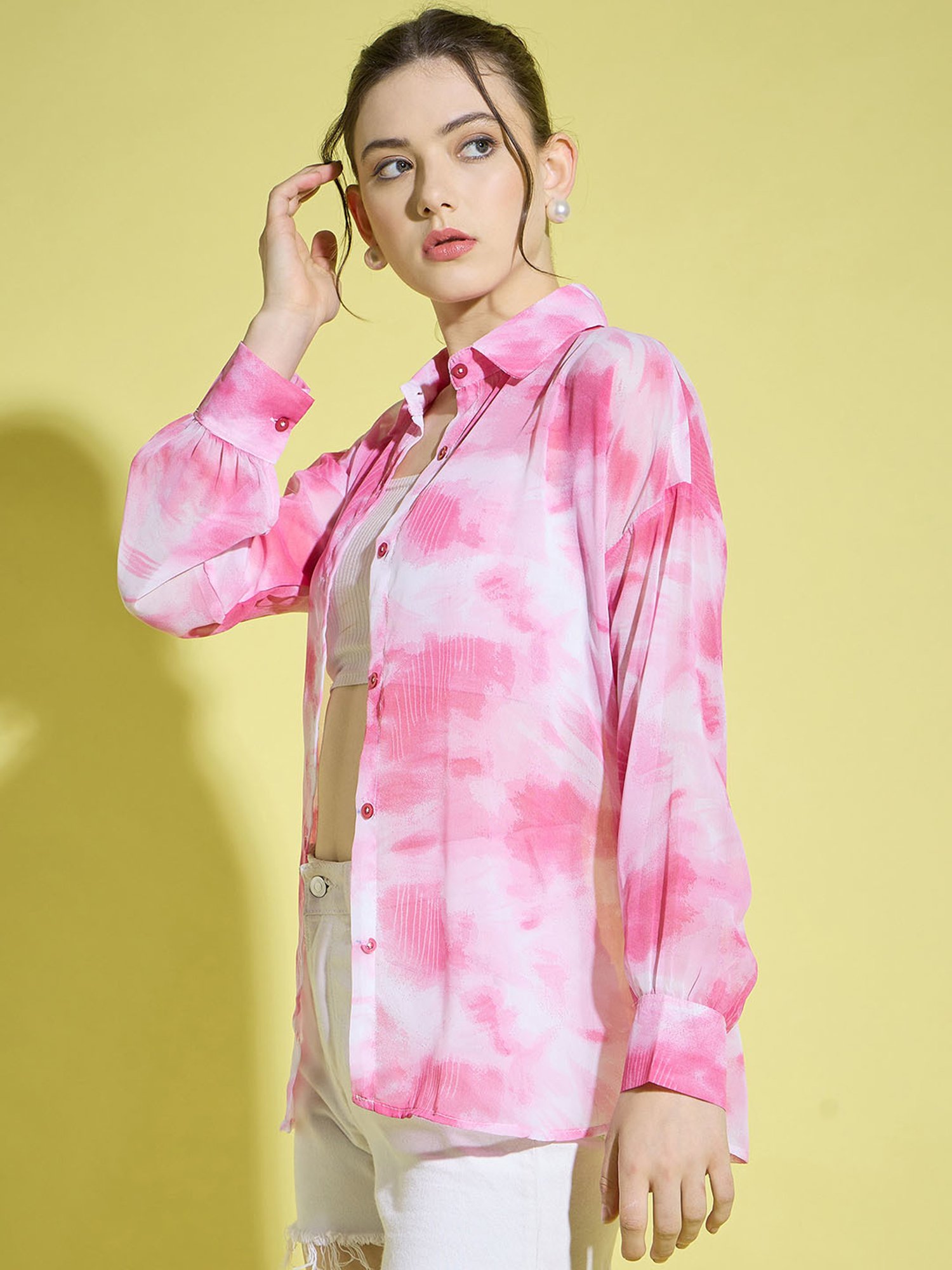 BUYNEWTREND Pink Printed Shirt