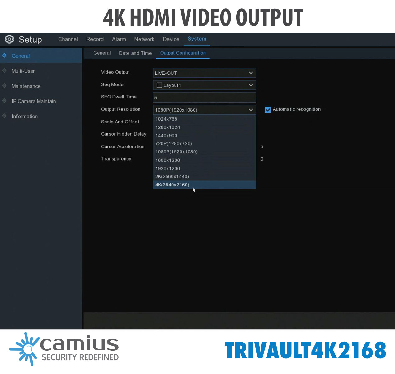 Camius 4K 16 Channel Hybrid DVR  without HDD  - works with CVBS, AHD CVI, TVI BNC analog cameras + 8CH IP, 4K HDMI, Mobile app, PC, Mac software,  view  - TRIVAULT4K2168 (ONLY  DVR)