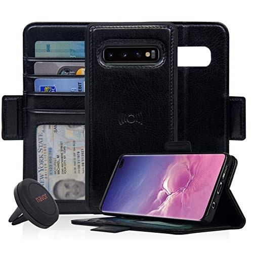 navor universal car mount & detachable magnetic wallet case compatible for samsung galaxy s10 plus 6.4" vajio series  black