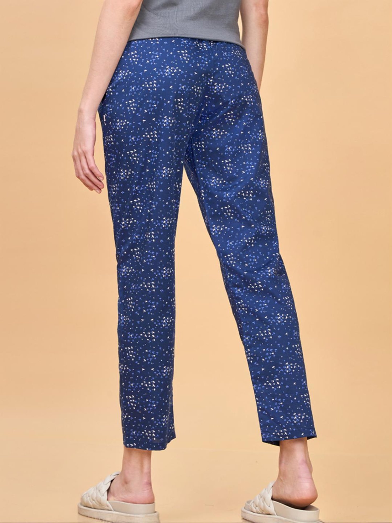 Enamor Medieval Blue Cotton Floral Print Lounge Track Pants