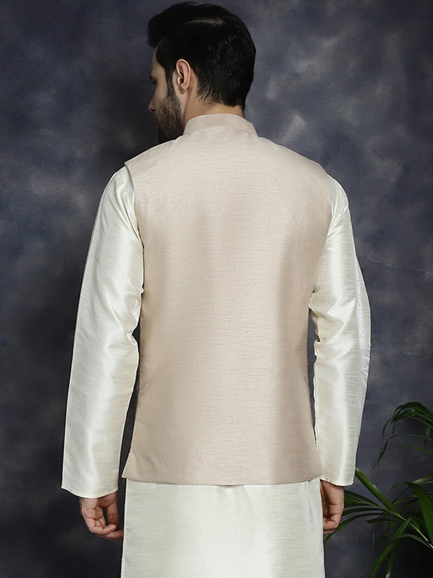 Jompers Peach Regular Fit Embellished Nehru Jacket
