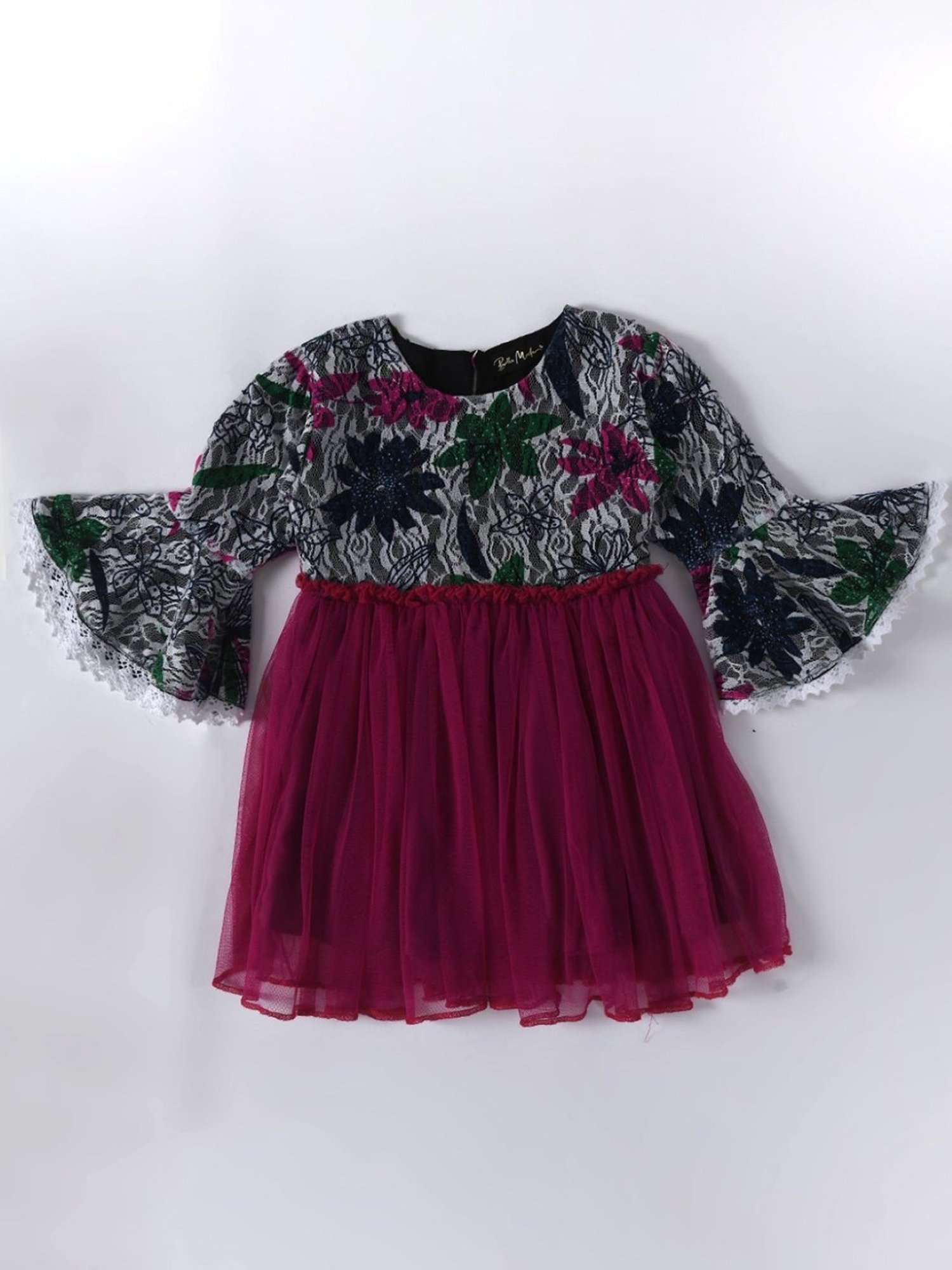 Bella Moda Kids Black & Magenta Embroidered Fit & Flare Dress
