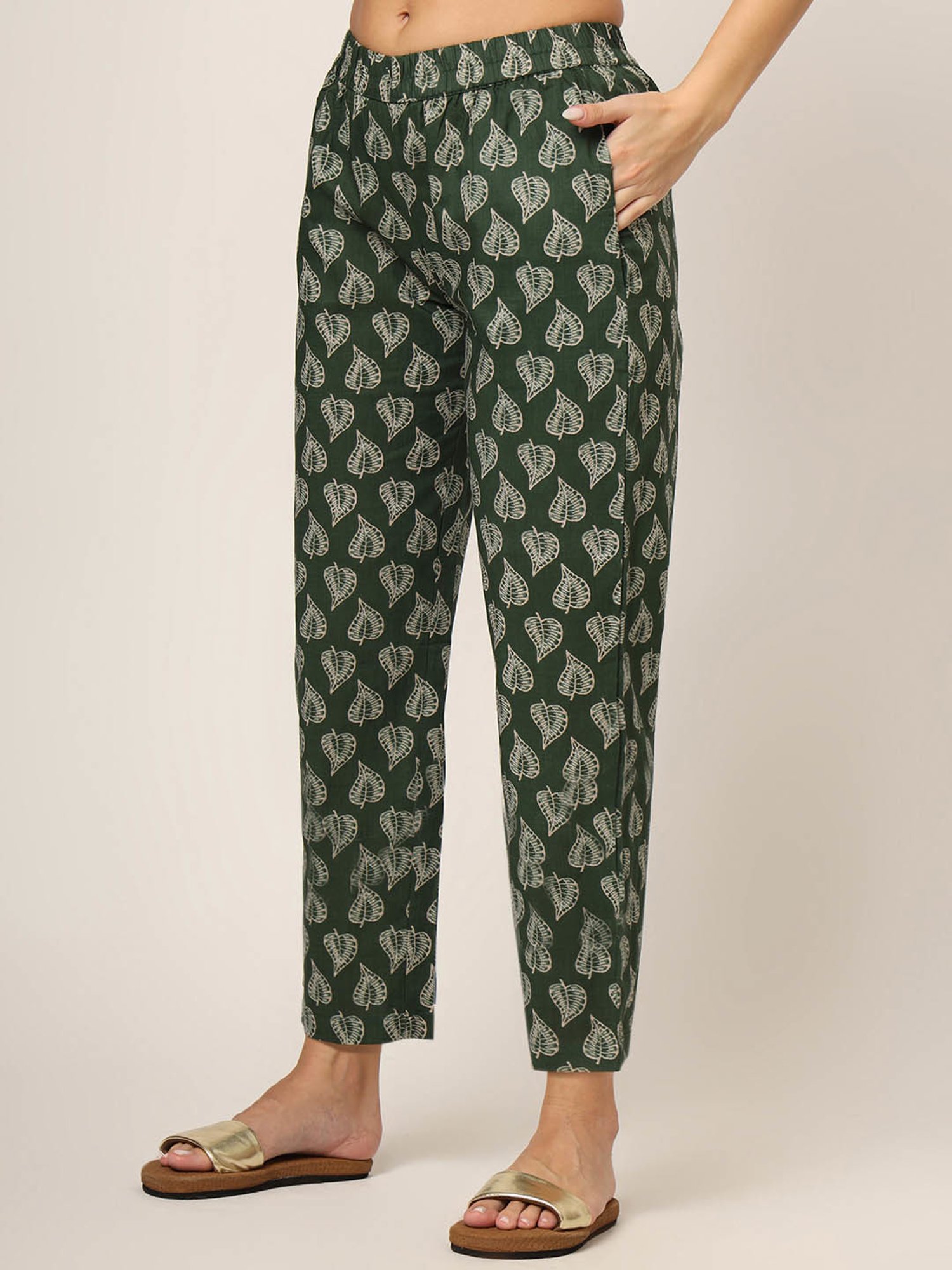 Divena Dark Green Printed Top With Pyjamas