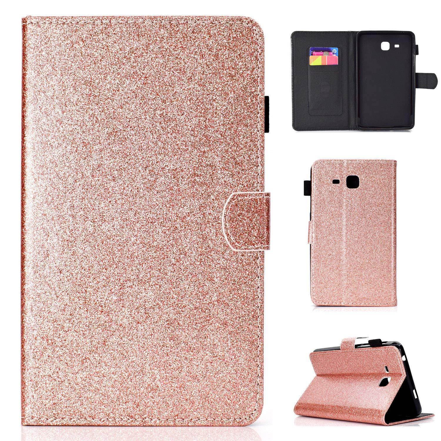 FastSun Samsung Galaxy Tab A 8.0" T350 Case, [Support Wake/Sleep Function] Luxury Bling Glitter Leather Stand Case Light Protective Cover for Samsung Galaxy Tab A 8.0" T350 (Rose Gold)