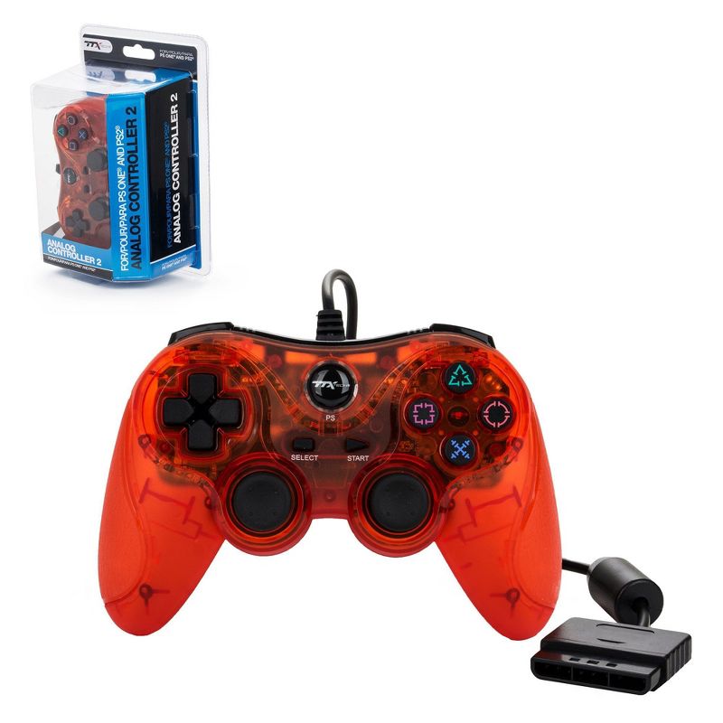 TTX Tech Wired Controller Compatible with PS2/PS1, Red