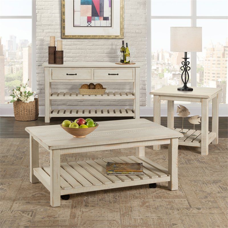 Barn Door Solid Wood Coffee Table Antique White - Martin Svensson Home