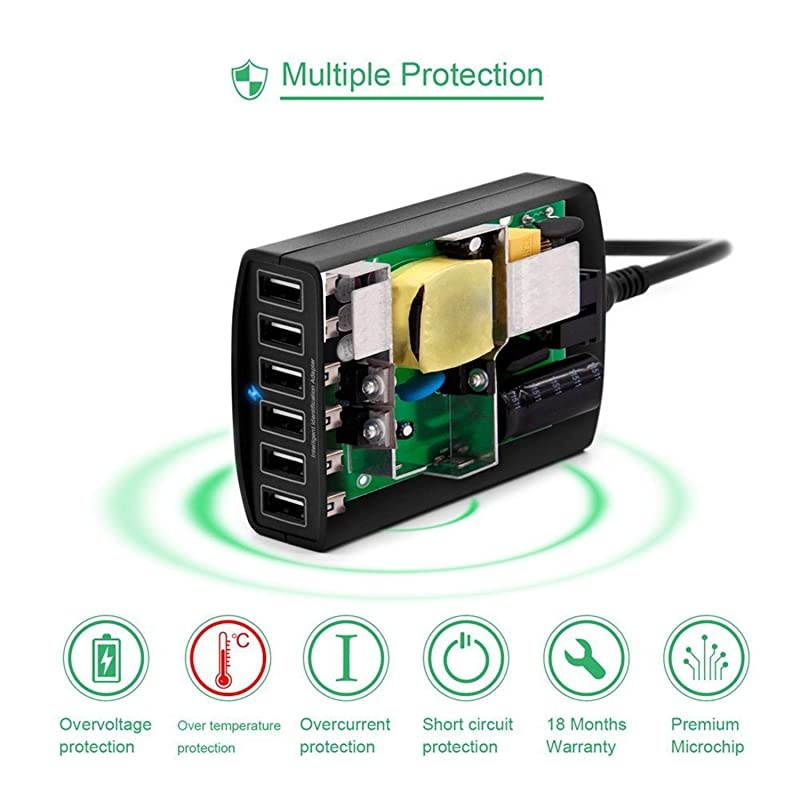 6Ports USB Car Charger Adapter Multiple USB Car Charging Station Car USB Splitter Charge iPhone iPad Android Phones Tablets Charge up to 6 USB Devices Simultaneously on The Road