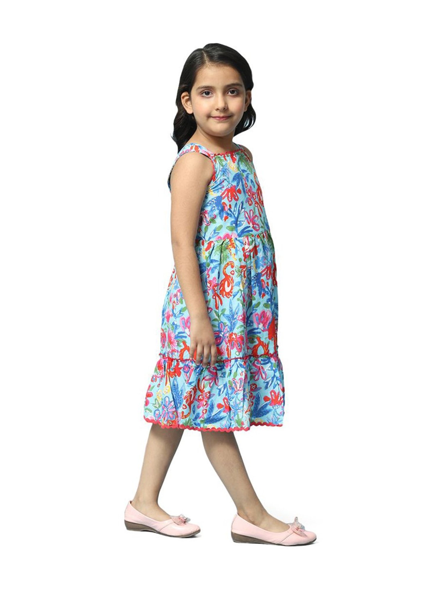 BIBA Girls Blue & Red Cotton Printed Dress