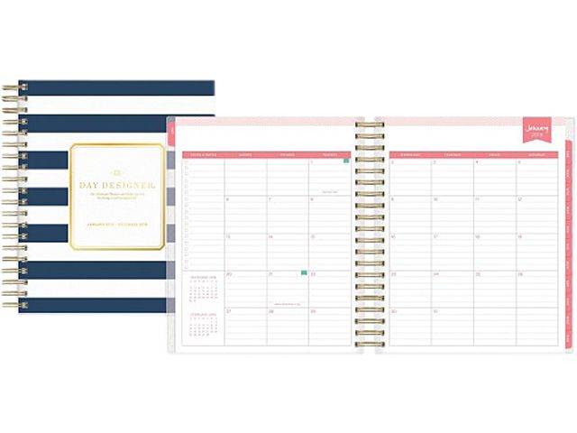 Day Designer Daily/Monthly Planner, 8 x 10, Navy/White, 2019 103622