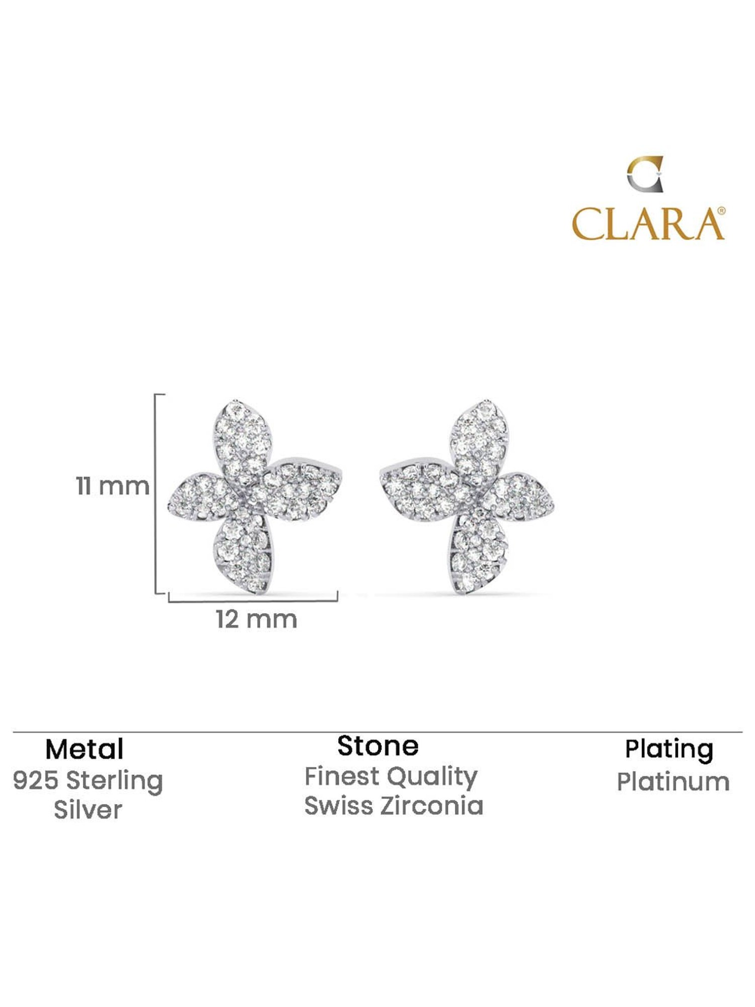 Clara 925 Silver Platinum Plated Swiss Zirconia Floral Stud Earrings Gift for Women