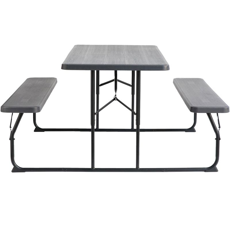 Gardenised Gray Outdoor Foldable Woodgrain Portable Picnic Table Set