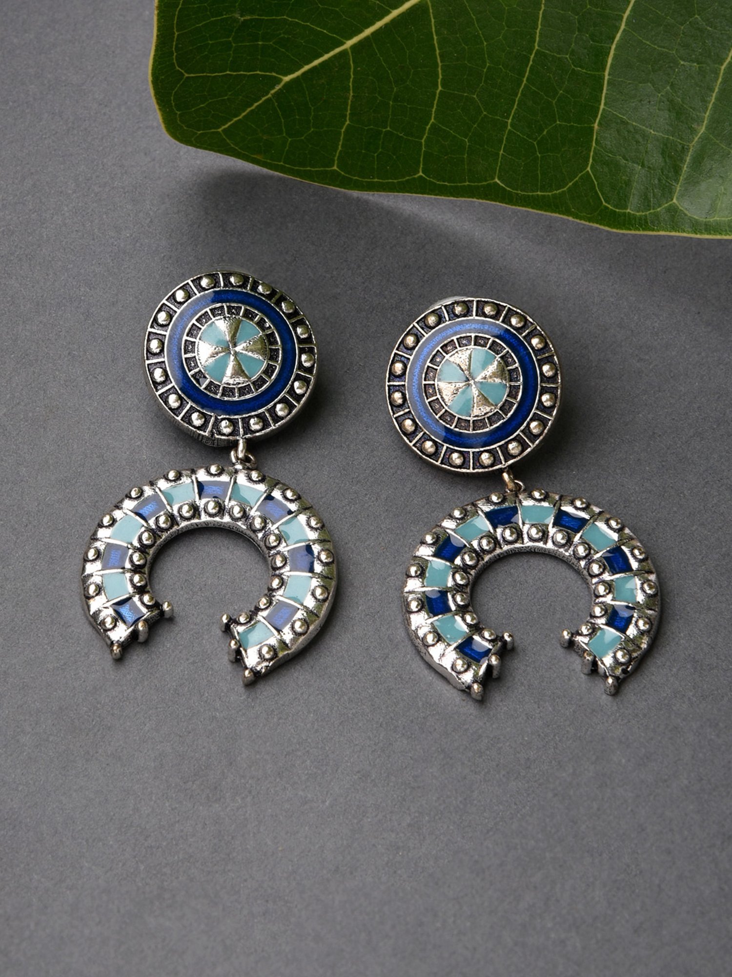 Fida Meenakari Metal Beaded Blue Dangler Earrings