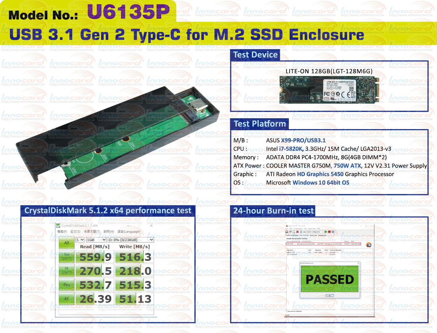 Innocard USB 3.1 to M.2 SSD Enclosure+ type-A  for Gen 2, 10Gbps