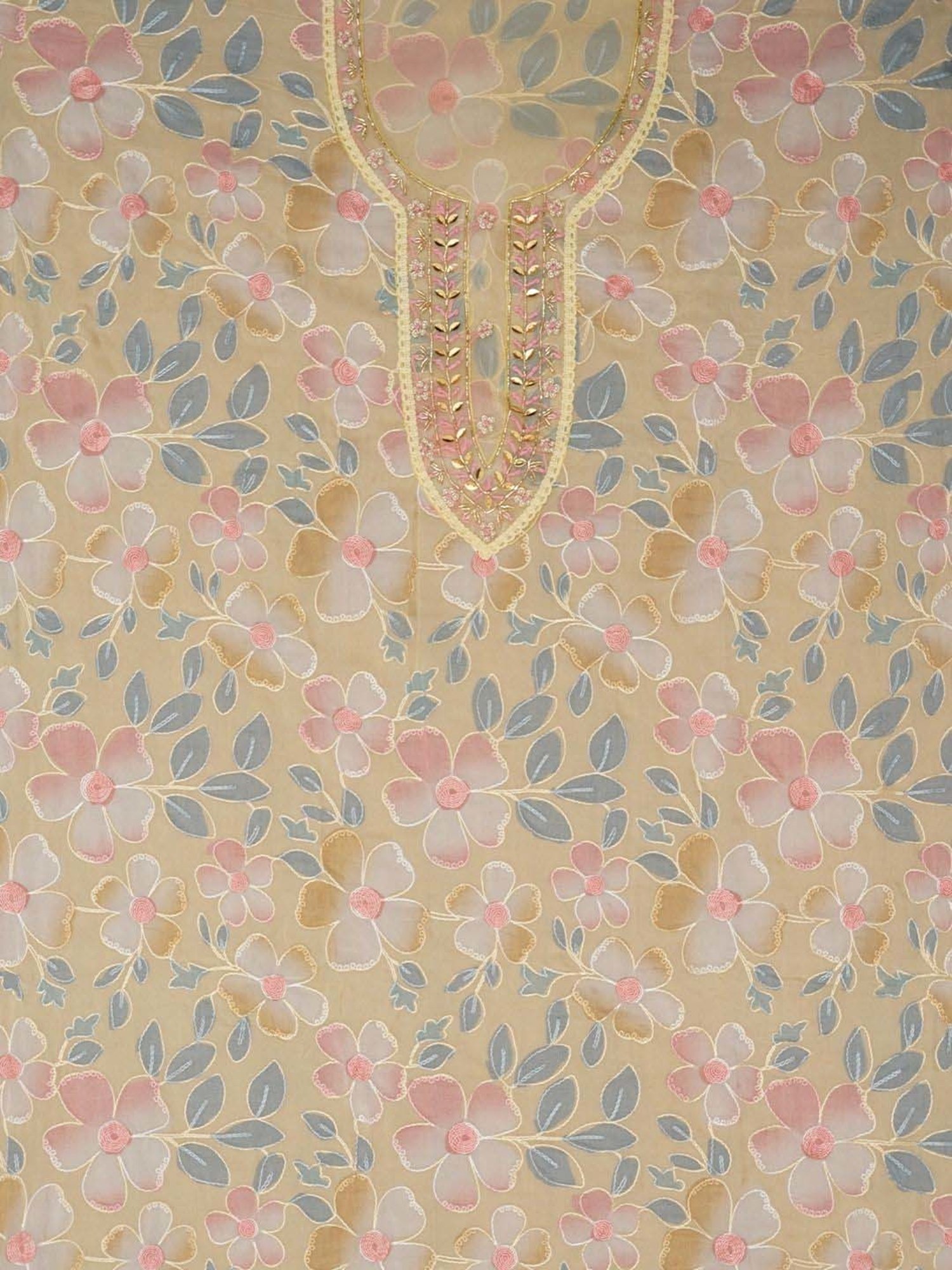 Jaipur Kurti Yellow Embroidered Unstitched Dress Material