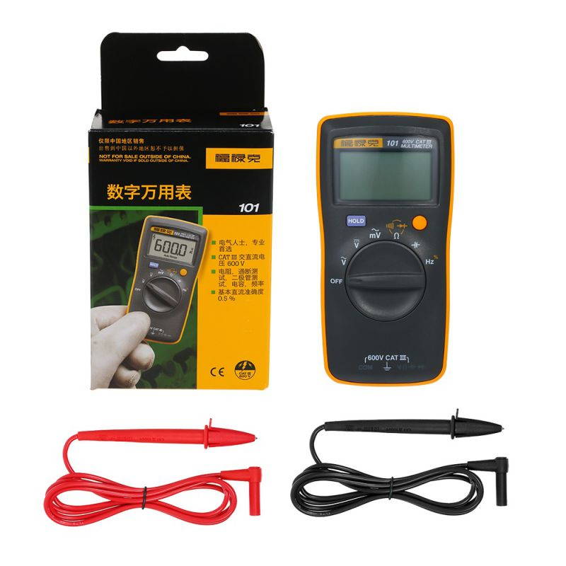 FLUKE F101 Mini Palm-sized Multimeter Portable Digital Multimeter Handheld Voltmeter 600V 6000 Counts Voltage Meter Universal Meter Measuring AC/DC Voltage Resistance Capacitance Frequency Diode