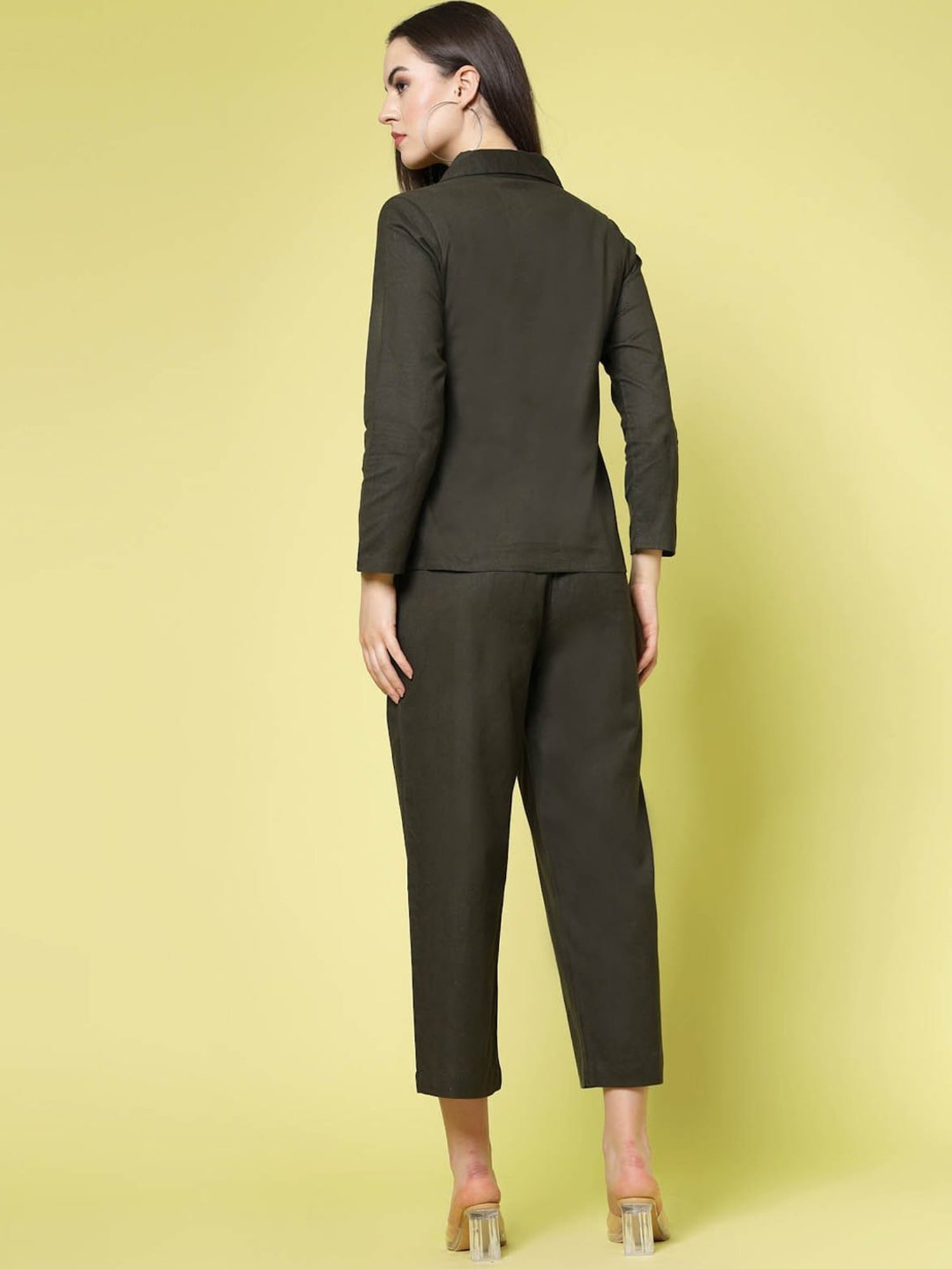 Melon by PlusS Olive Cotton Shirt With Trousers