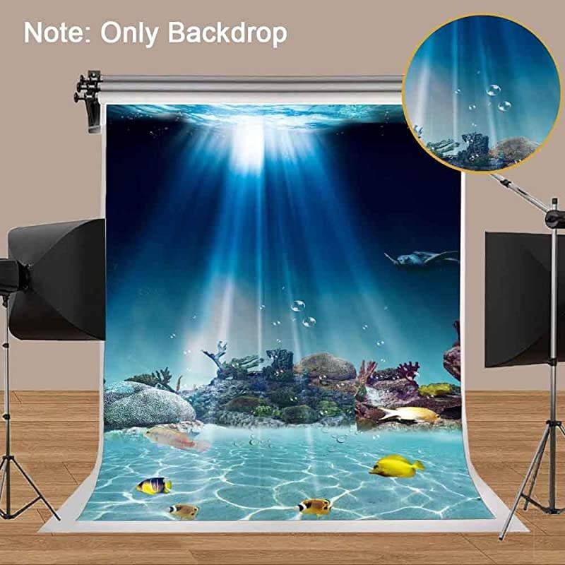 5x7ft Underwater World Backdrop Stonefish Turtle Plant Sunlight Sea Water Background Newborn Child Photo Studio Props Themed Party Curtain Background LXMT077
