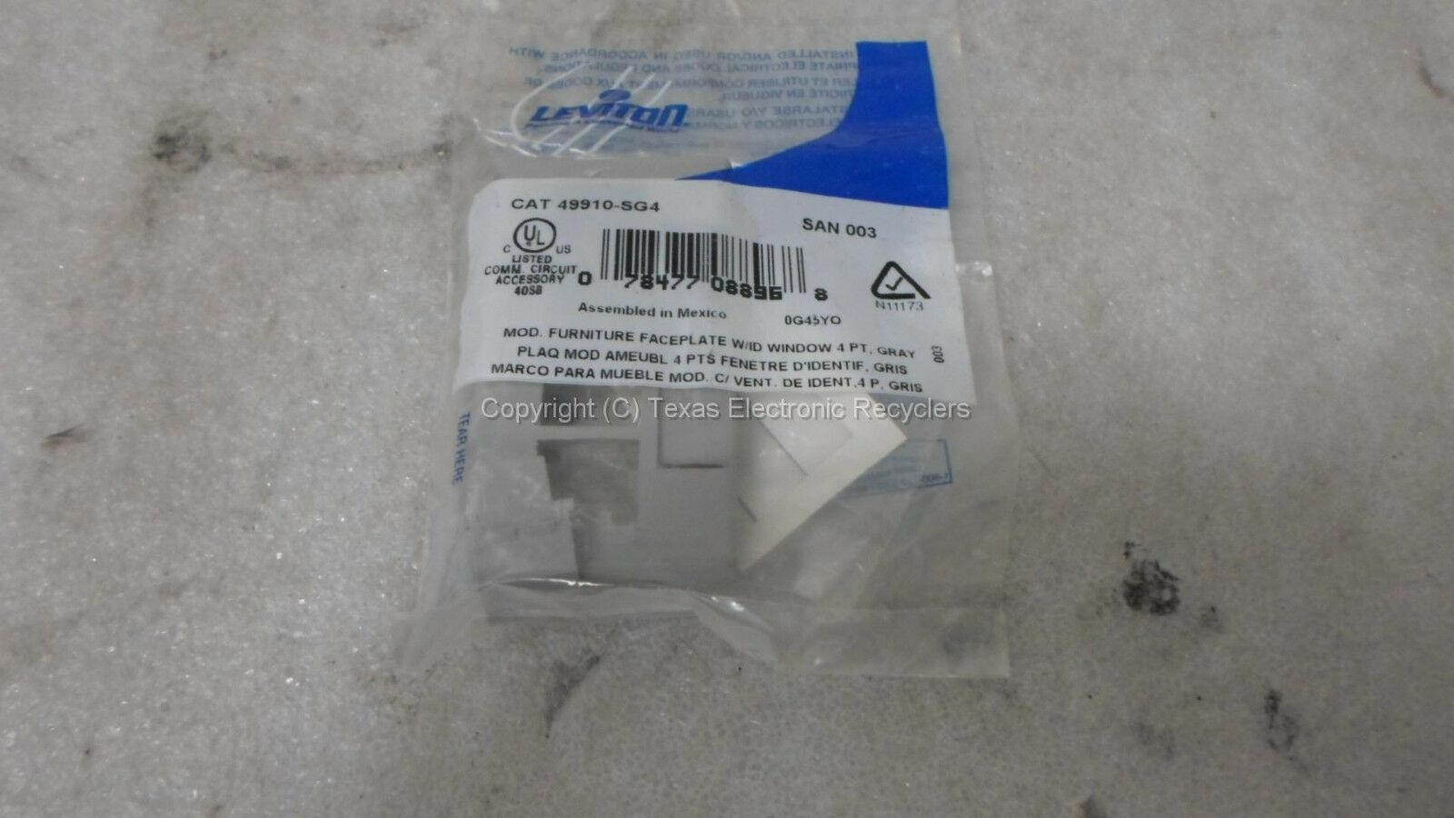 LOT OF 5 - Leviton 49910-SG4 Modular Furniture Faceplate w/ ID Window 4PT Gray