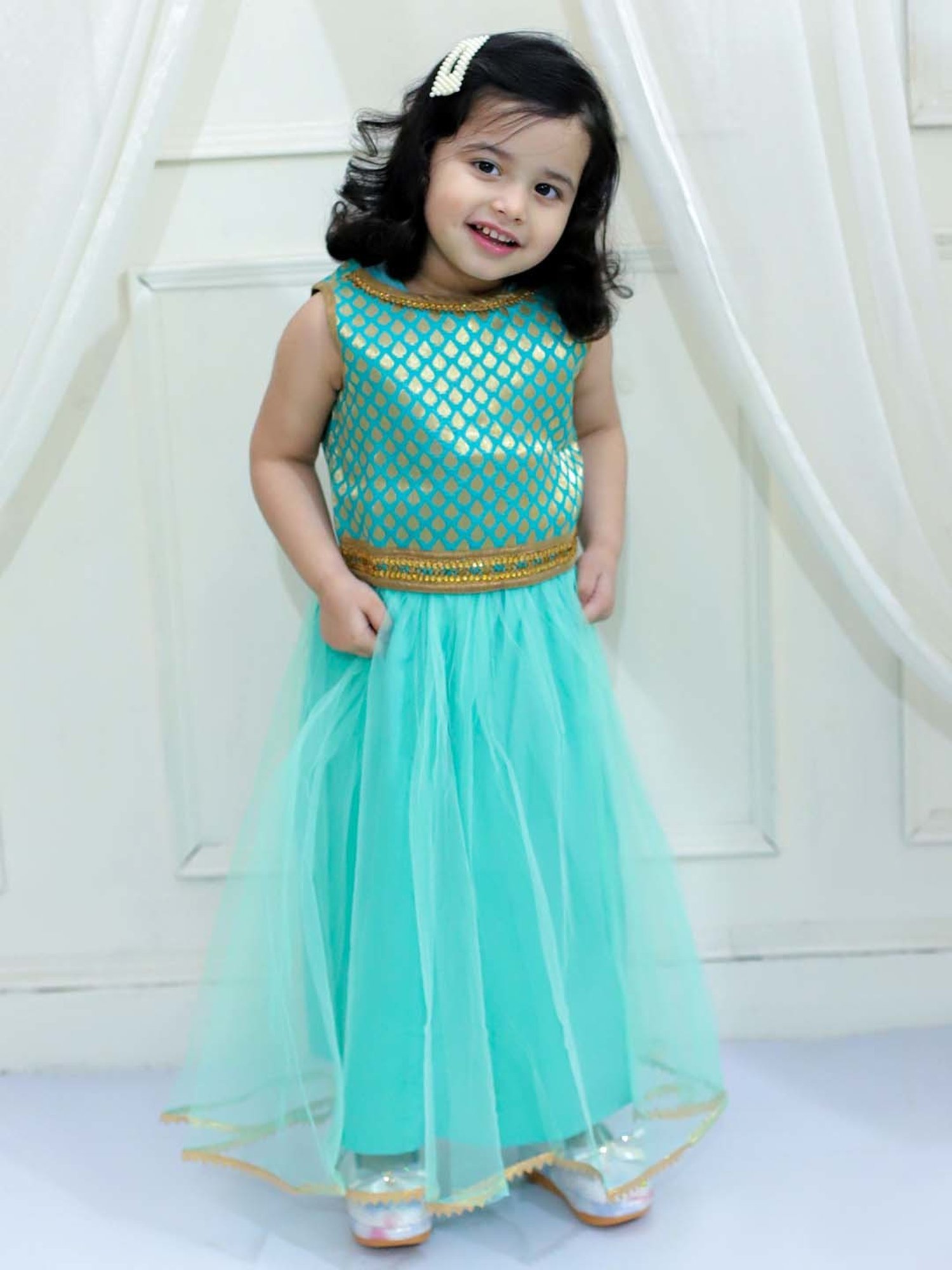 TWISHA Kids Sea Blue Embroidered Top Set