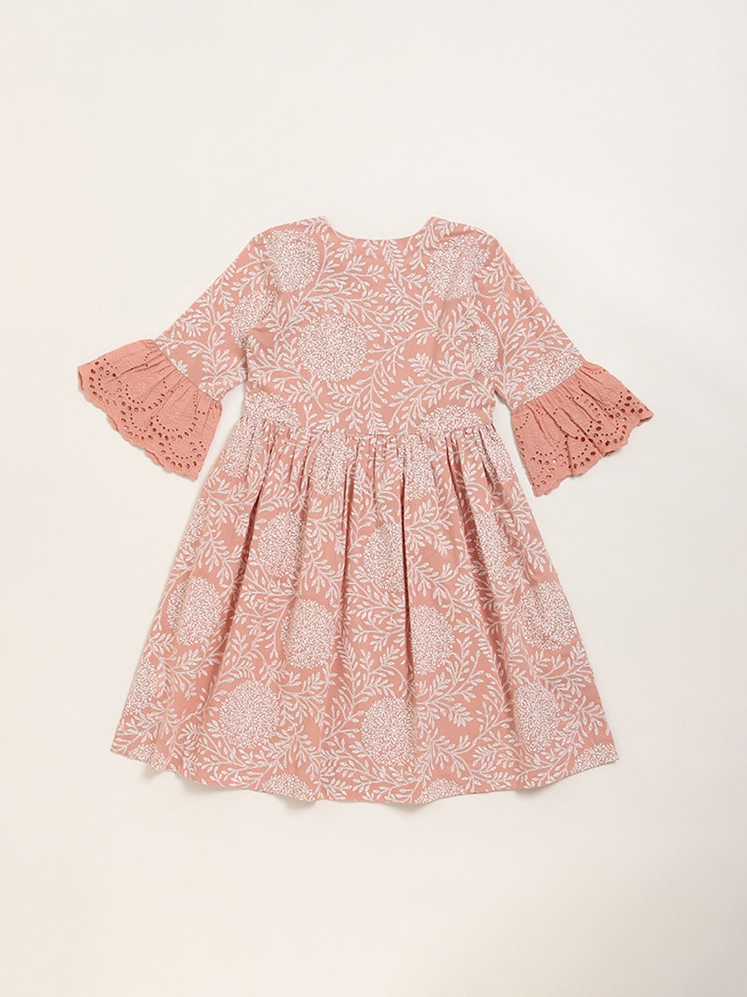 Utsa Kids by Westside Dull Pink Floral Design A-Line Cotton Dress