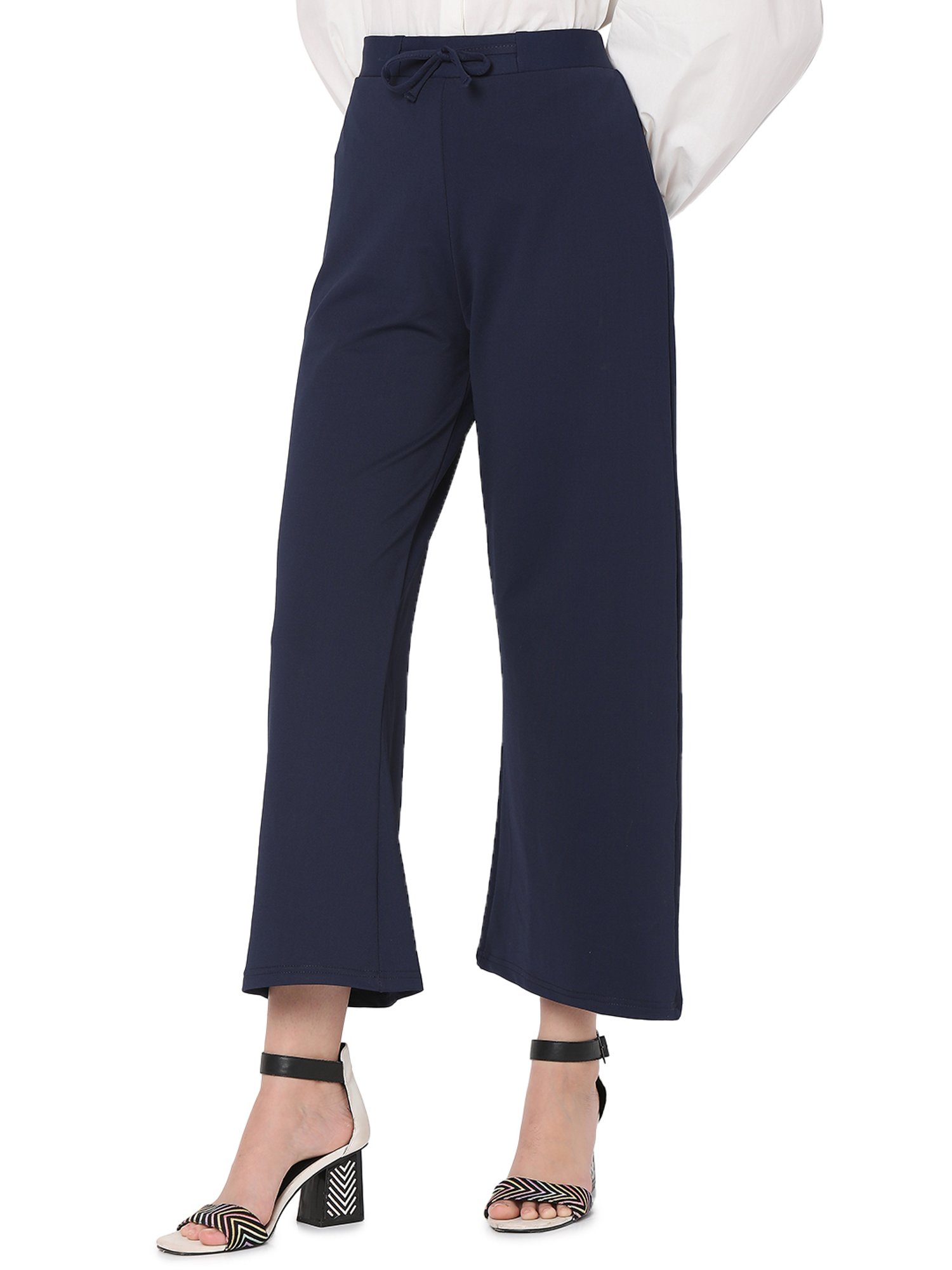 Smarty Pants Navy Cotton Lycra Flared Fit Mid Rise Trousers