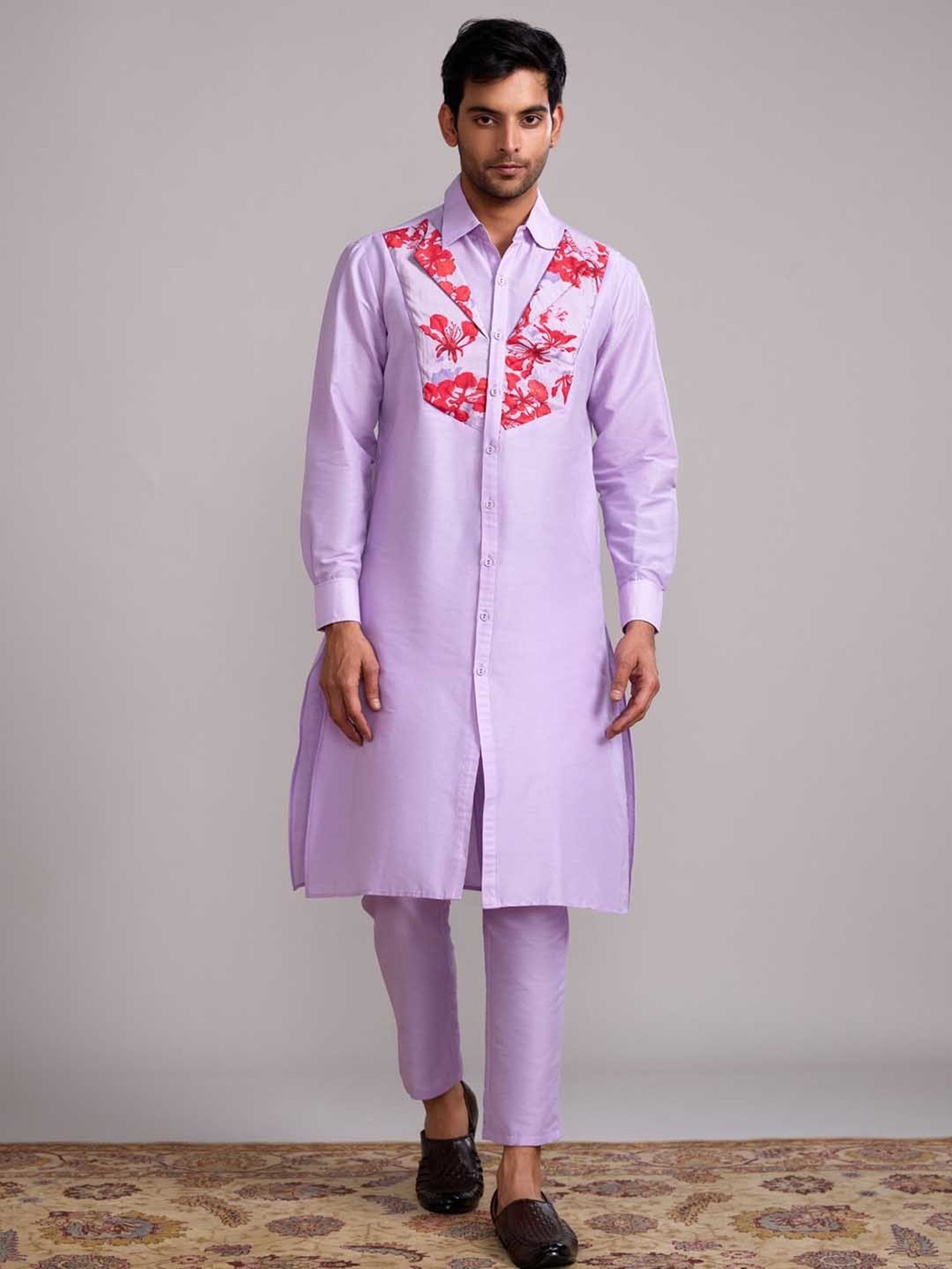 Abhishti Lavender Straight Fit Gulmohar Classic Printed Kurta