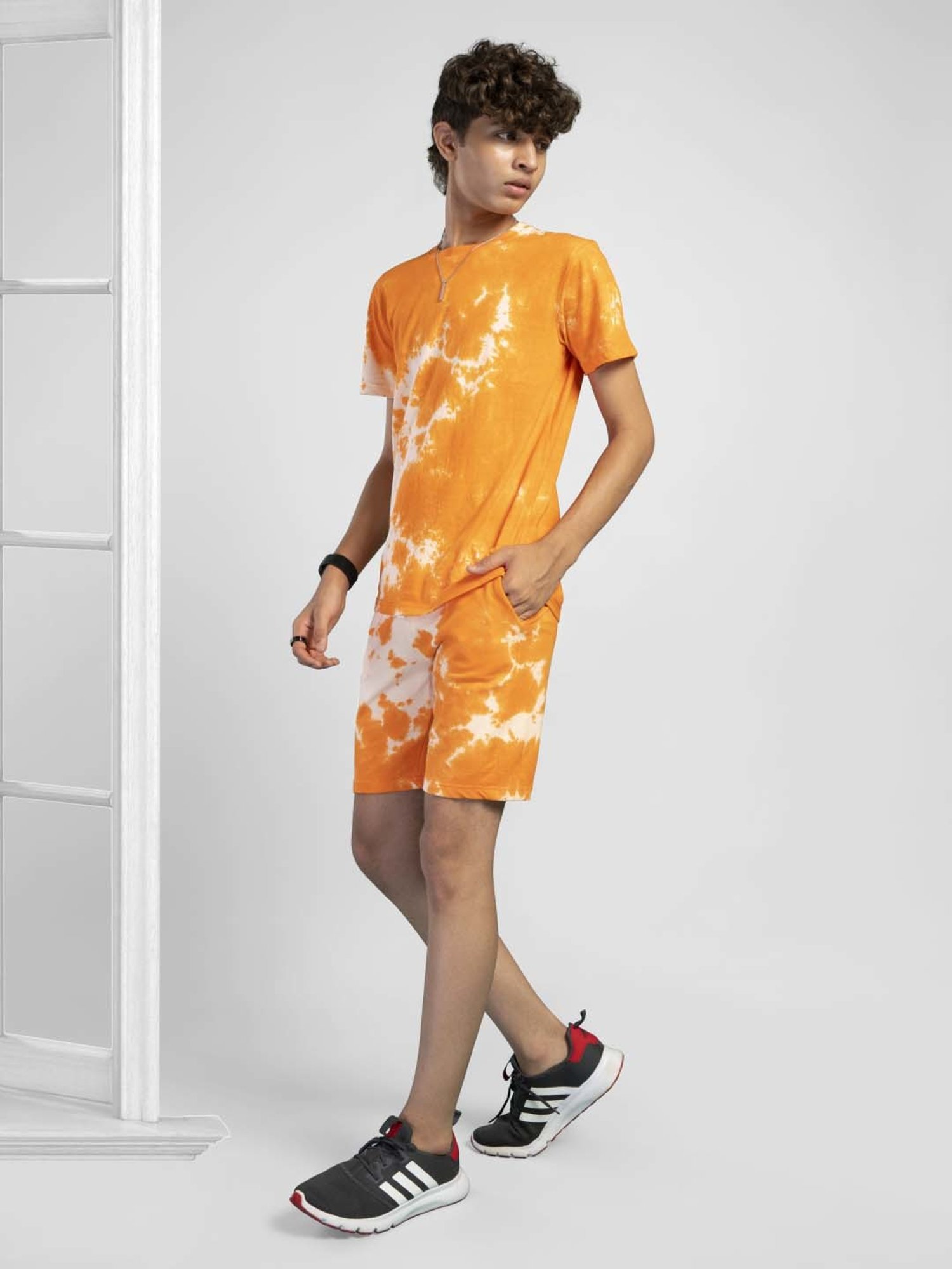 TeenTrums Kids Orange & White Cotton Over Dyed T-Shirt Set