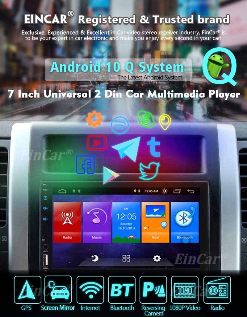 EINCAR 7" Android Head Unit Quad Core HD Capacitive Touch Screen Double 2 Din Car Radio Support Bluetooth 1080P Mirrorlink Auto GPS Navigation Stereo System PC Tablet Reverse Camera OBD WIFI 4G USB