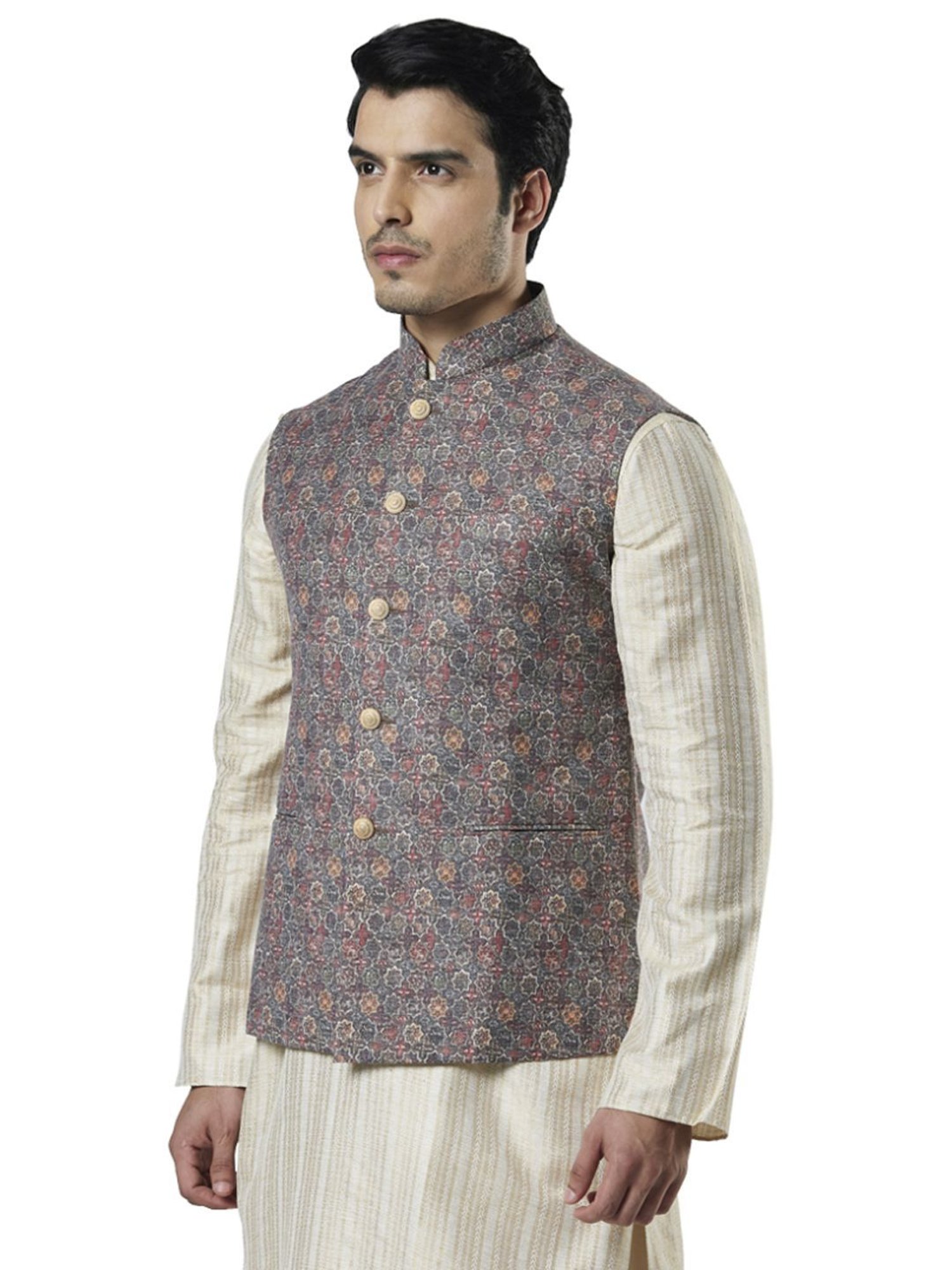 Ethnix By Raymond Multi Regular Fit Printed Nehru Jacket