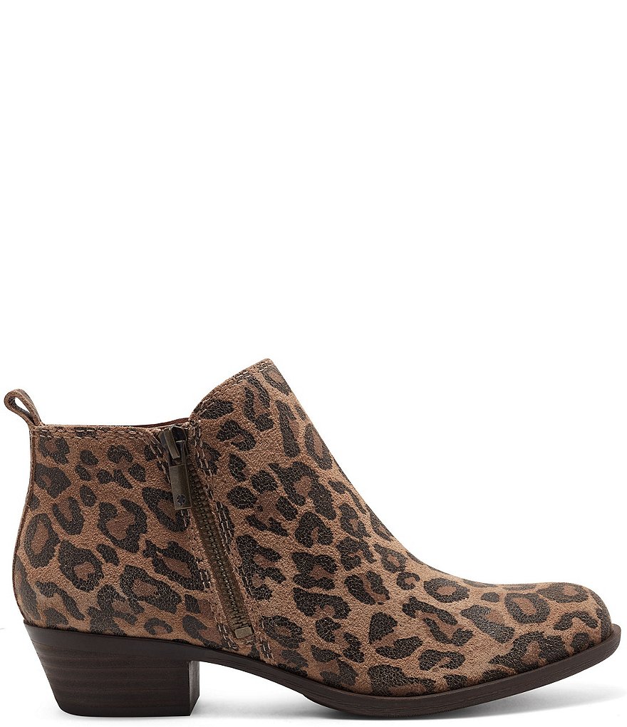 Lucky Brand Basel Leopard Printed Leather Side Zip Block Heel Ankle Booties