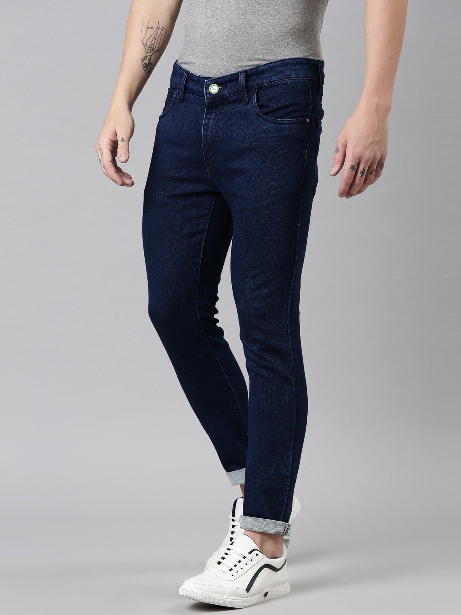 CINOCCI Blue Cotton Slim Fit Jeans
