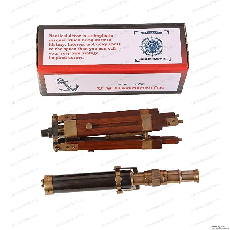 Decor Telescope Vintage Marine Gift Functional Instrument Collectables Gift Item Brass Antique + Wood
