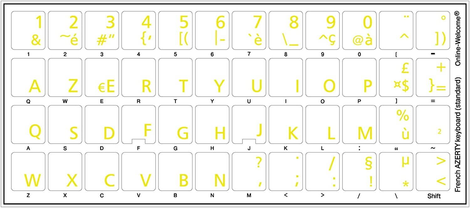 French Azerty Transparent Keyboard Label Yellow