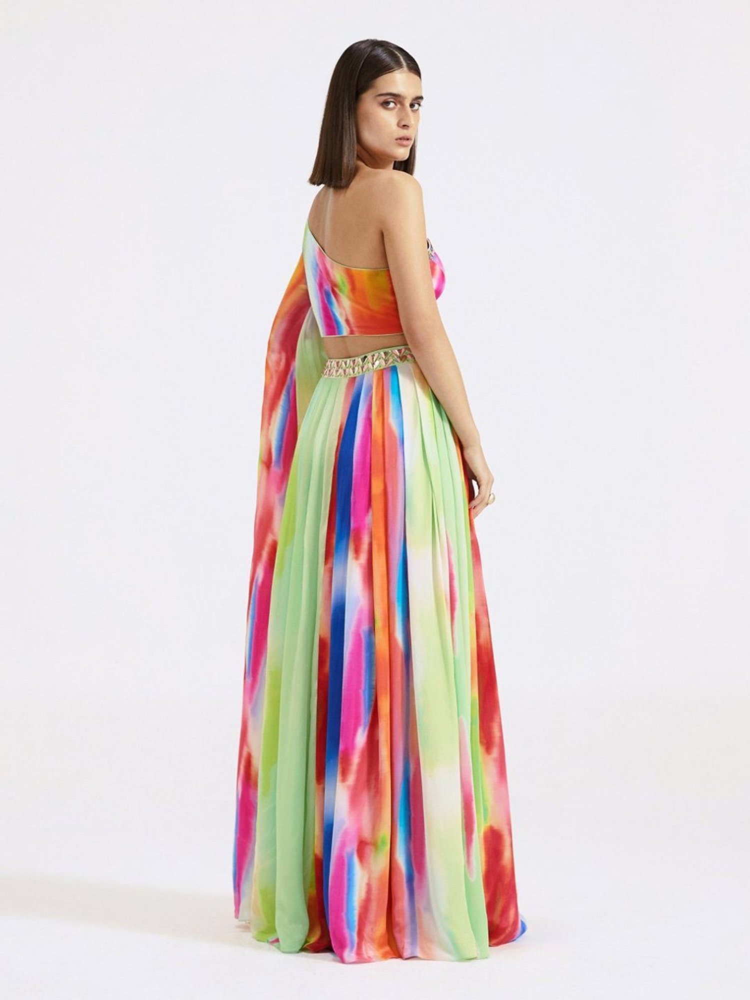 Basanti Kapde aur Koffee Multicolored Evolve One-Shoulder Top with Skirt