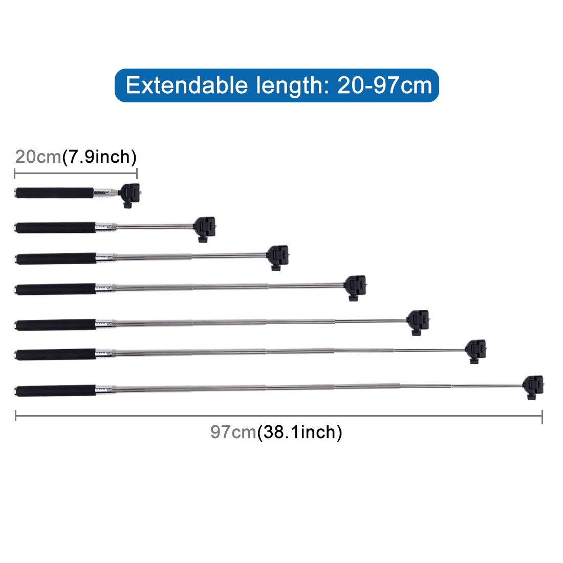 PULUZ Extendable Handheld Selfie Monopod for GoPro NEW HERO /HERO7 /6 /5 /5 Session /4 Session /4 /3+ /3 /2 /1, DJI Osmo Action, Xiaoyi and Other Action Cameras, Length: 22.5-100cm