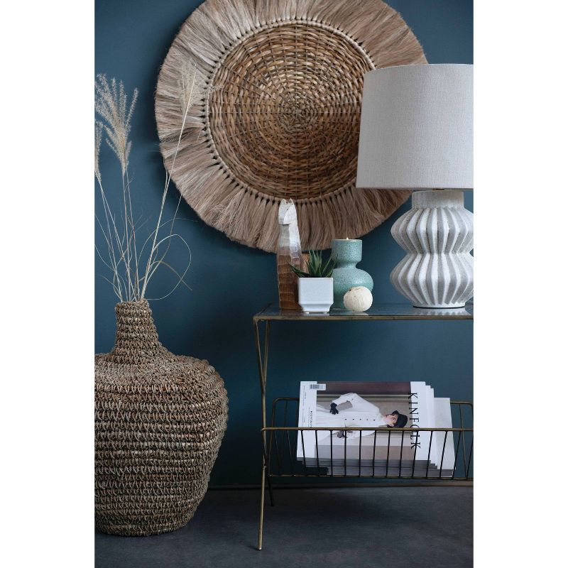 28" Round Handwoven Rattan and Abaca Wall Art with Fringe Brown - 3R Studios
