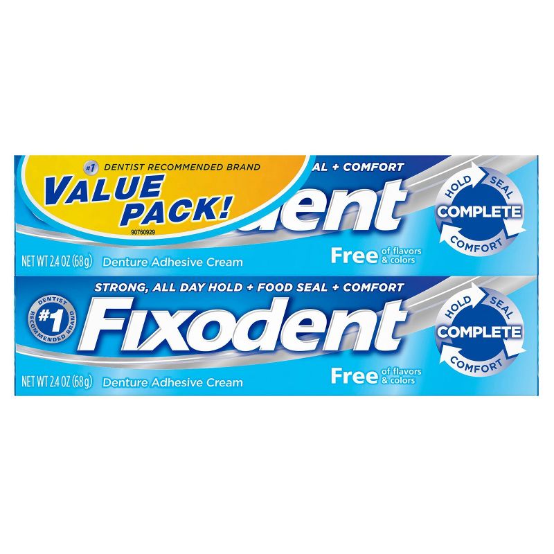 Fixodent Complete Free Denture Adhesive Cream Twin Pack - 2.4oz/2pk