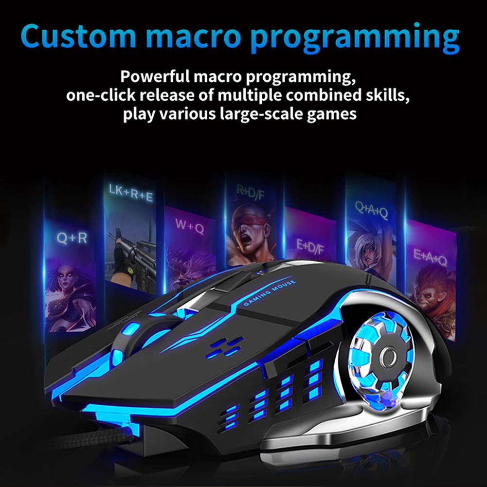 AULA S20 Wired Gaming Mouse 6 Macro Programming Buttons 2400 DPI USB Interface Backlit Ergonomic LED Optical Mice, Black